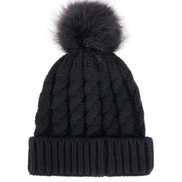 J. Crew Accessories - J. Crew women’s black knit Pom Pom beanie hat